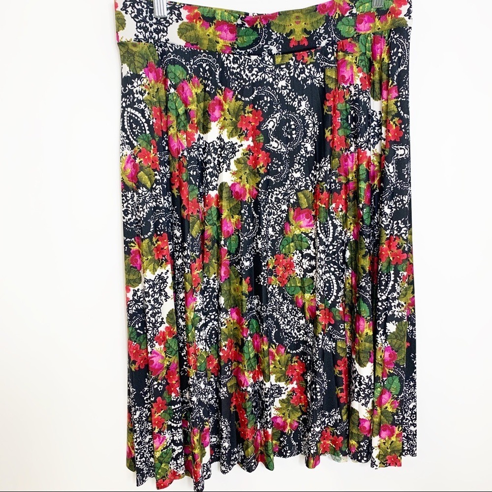 Floral Paisley Print Midi Skirt Multicolor A-Line High Waist Jersey Knit Boho